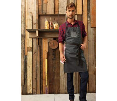 Division Waxed Look Denim Bib Apron With Faux Leather